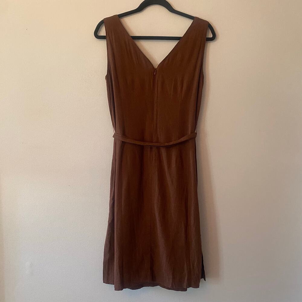 NWT Ann Taylor Chocolate Brown Linen Blend Sleeveless Mini Dress V-neck Women 4 - Picture 7 of 11